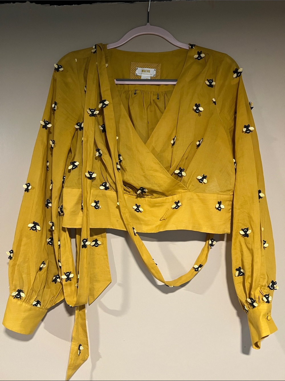 MAEVE Yellow Bee Themed Wrap Tie Blouse